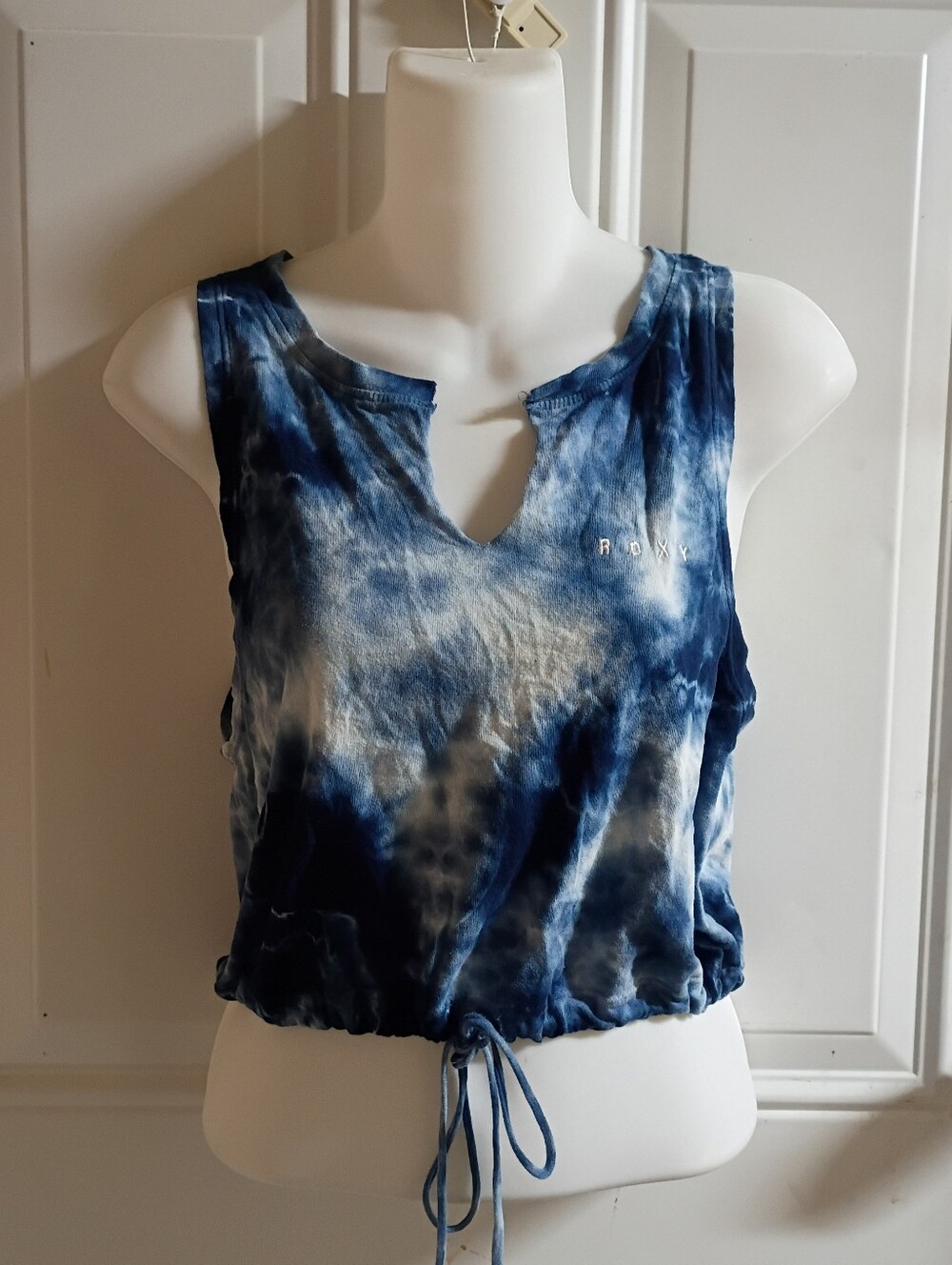 Roxy Blue and White Tie-Dye Cropped Tank with Drawstring Bottom Size XS
